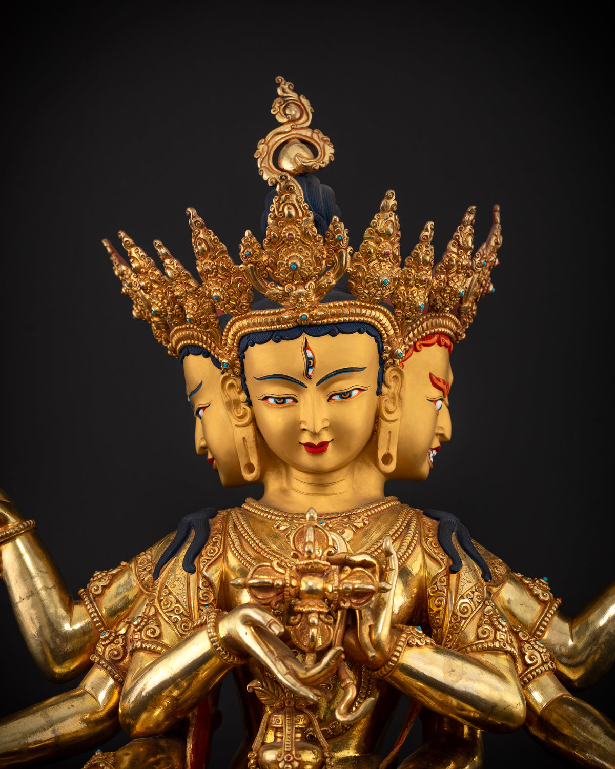 Handcrafted Namgyalma Statue with Intricate Carvings and Semi Precious Stones for Spiritual Purification