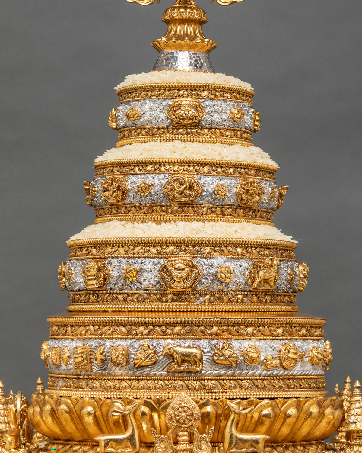 Handcrafted Nepalese Mandala Offering Set sculpted elephants Buddhist altar Himalayan metalwork