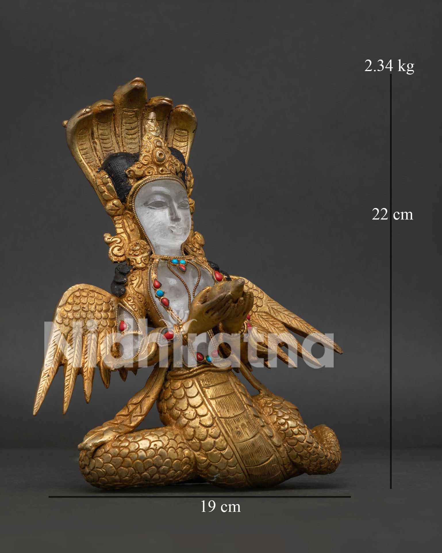 Handcrafted Nepalese Naga Kanya sculpture with five cobra heads and celestial wings
