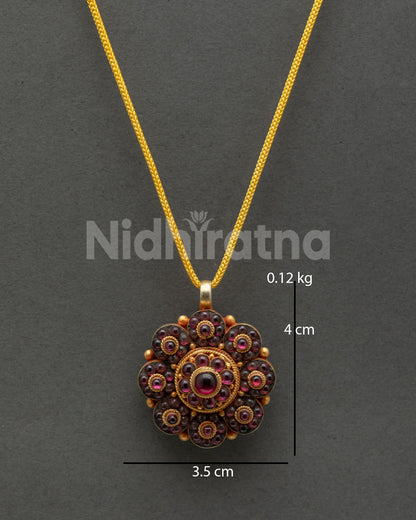 Handcrafted Nepalese rhodolite garnet flower locket with gold plated details