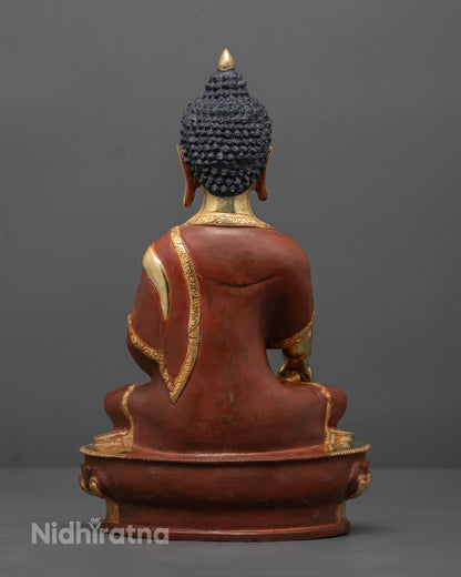 Handcrafted Nepalese Shakyamuni Buddha Statue with Detailed Robe