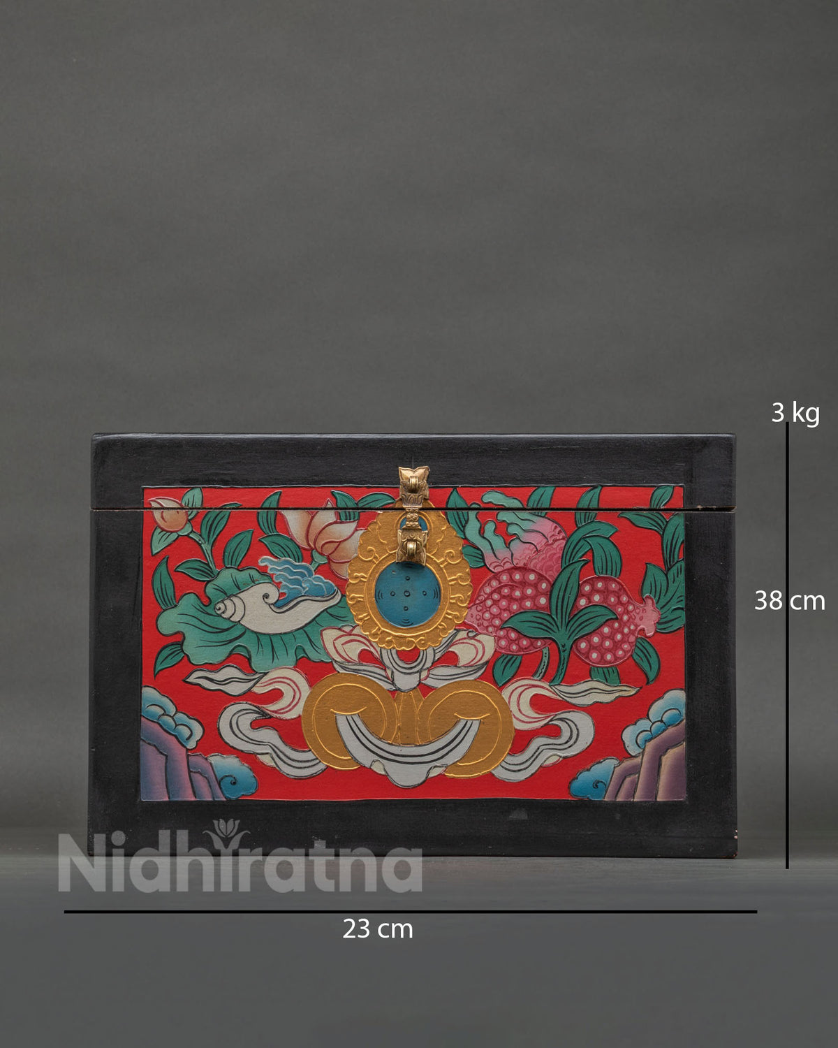 Handcrafted Nepalese Treasure Box with Conch Shell and Floral Acrylic Detailing.