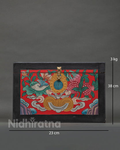 Handcrafted Nepalese Treasure Box with Conch Shell and Floral Acrylic Detailing.