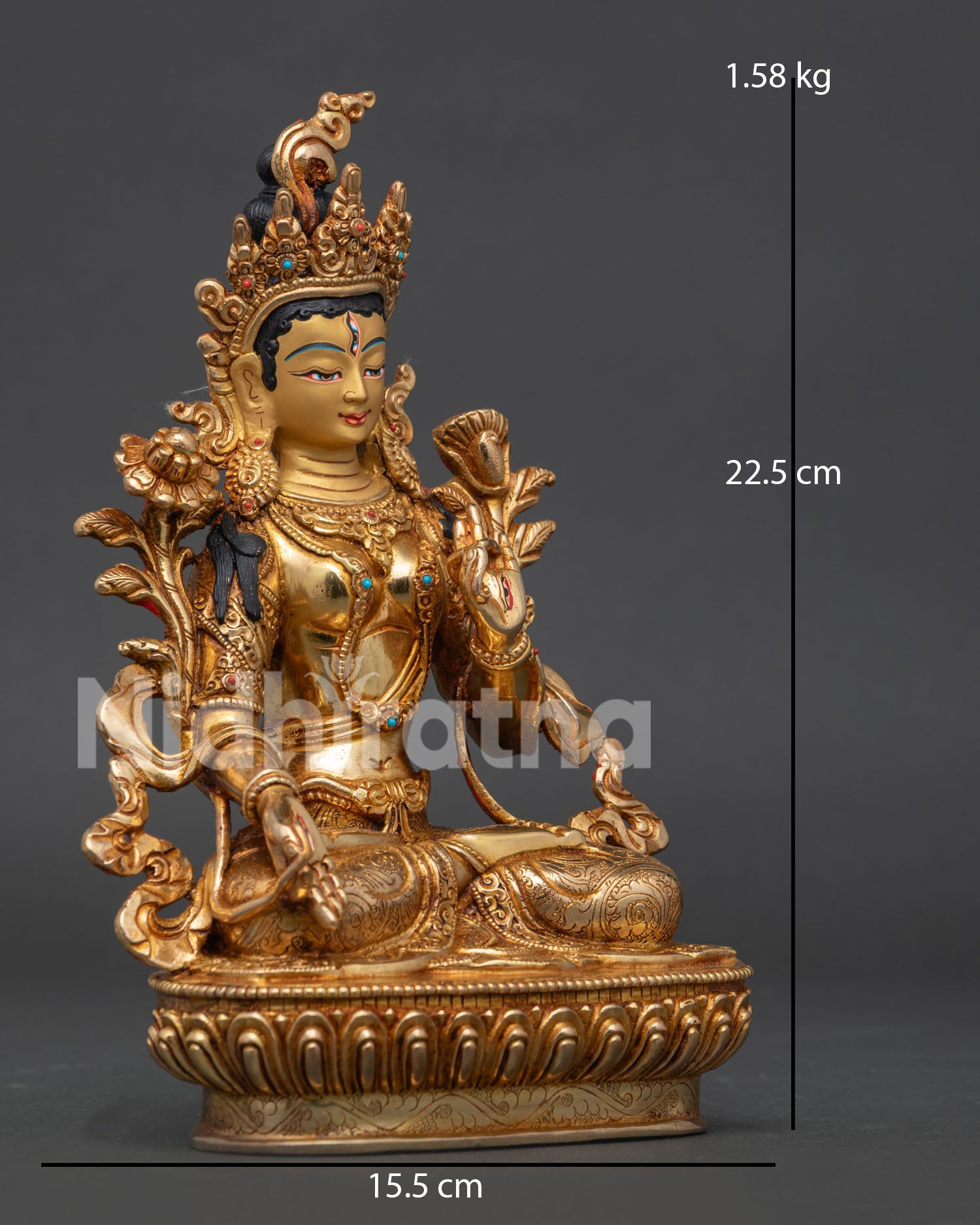 Handcrafted Nepalese White Tara copper statue with semi precious stone inlays