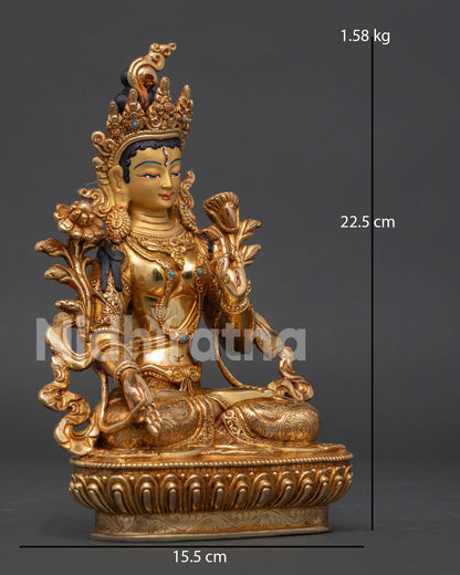 Handcrafted Nepalese White Tara copper statue with semi precious stone inlays