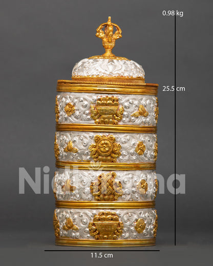 Handcrafted Neshi Rice Pot with gold-plated and silver-plated copper from Patan Nepal