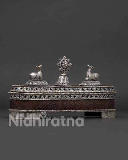 Handcrafted Newari Incense Burner with Dharma Wheel and Deer Symbol Design