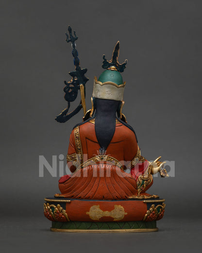 Handcrafted Padmasambhava Guru Rinpoche Statue back view with detailed gold gilding