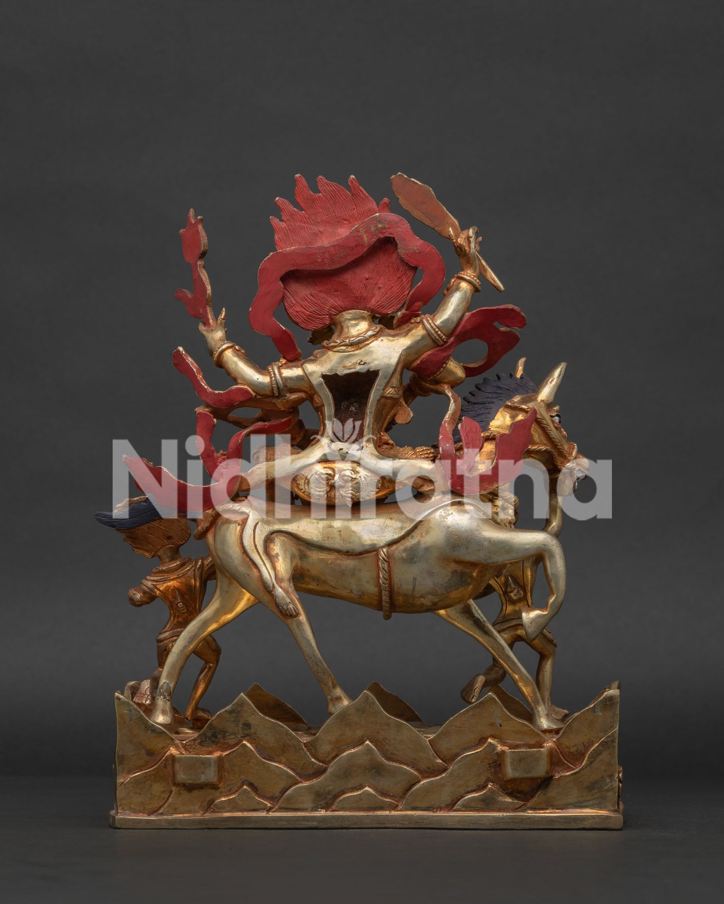 Handcrafted Palden Lhamo statue from Nepal featuring traditional lost wax casting and gold gilded finish