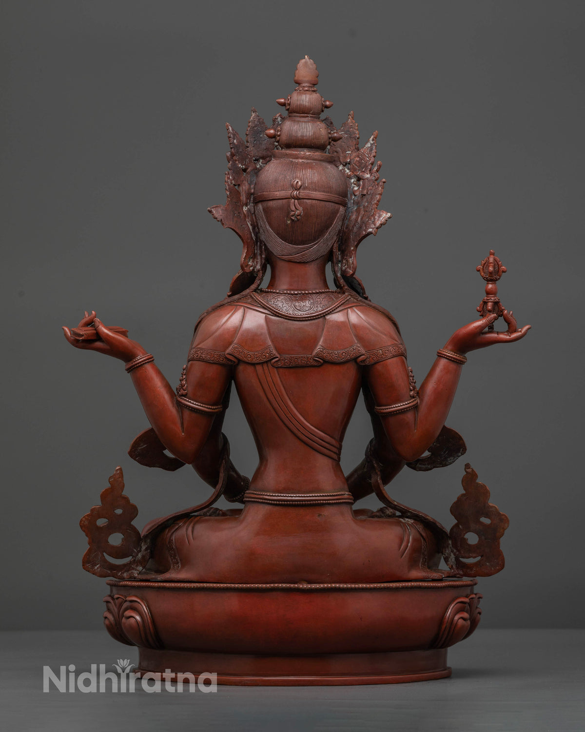 Handcrafted Prajnaparamita sculpture from Patan, Nepal with chemically oxidized copper finish