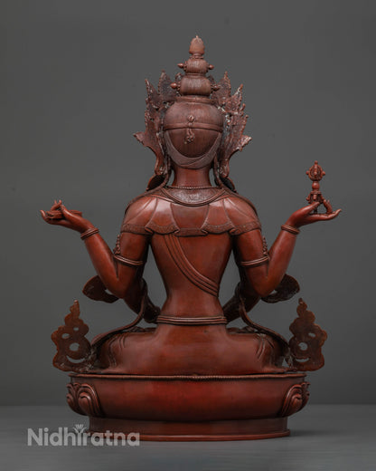Handcrafted Prajnaparamita sculpture from Patan, Nepal with chemically oxidized copper finish