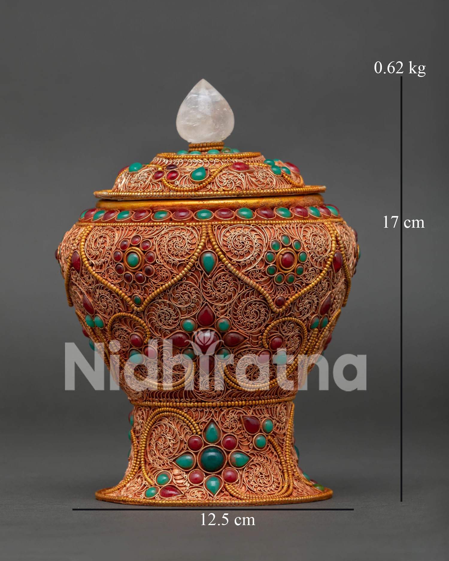 Handcrafted Rice Pot with Gold-Plated Filigree and Crystal Lid