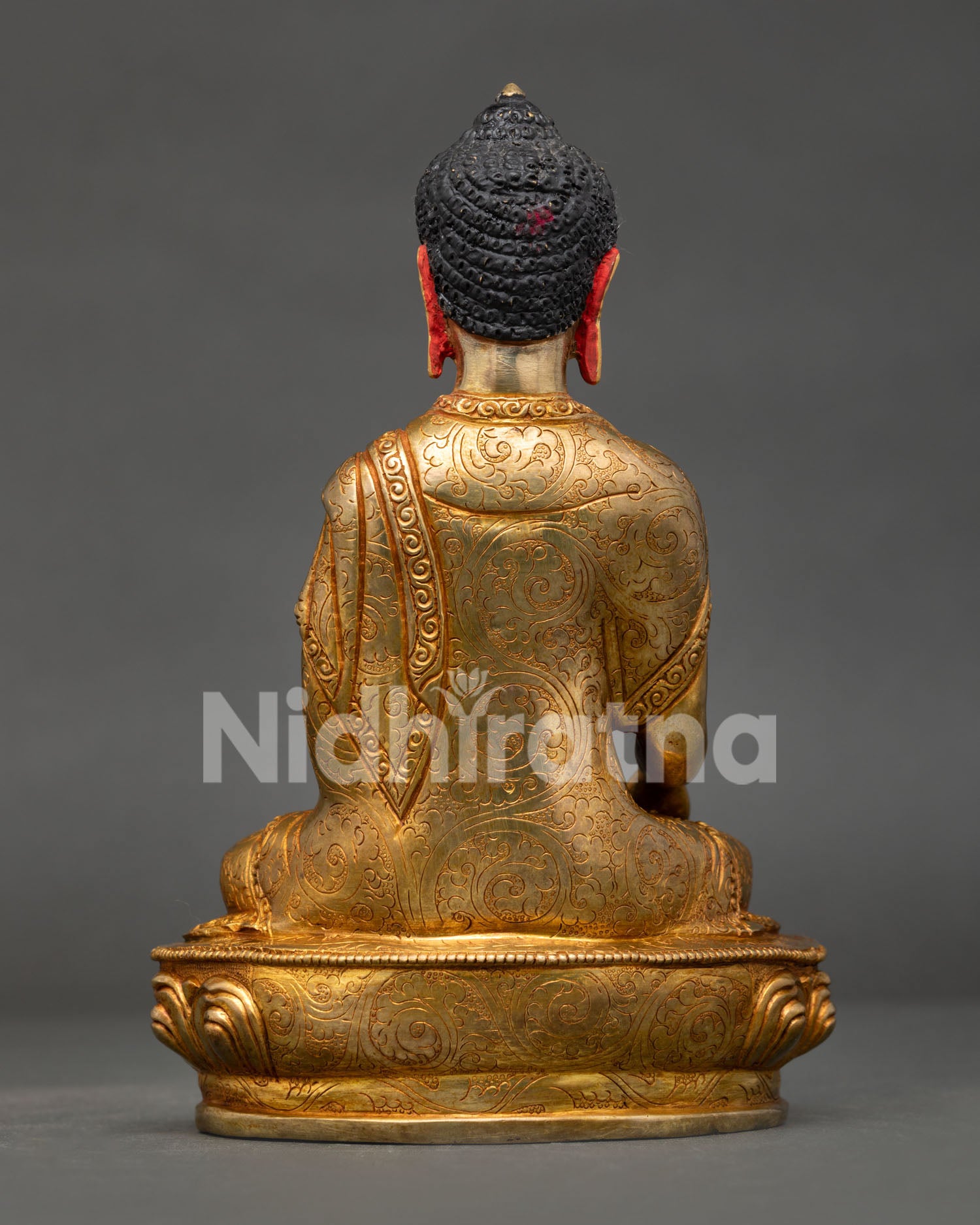 Handcrafted Shakyamuni Buddha copper statue from Nepal featuring gold gilding and Himalayan Buddhist artistry.