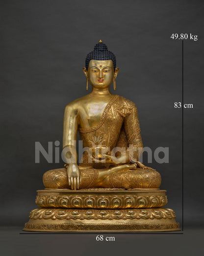 Handcrafted Shakyamuni Buddha Statue in Bhumisparsha Mudra, Front View, Nepal