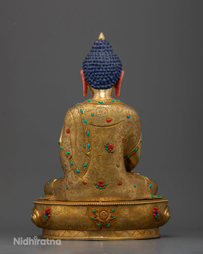 Handcrafted Shakyamuni Buddha Statue from Patan, Nepal with carved lotus pedestal