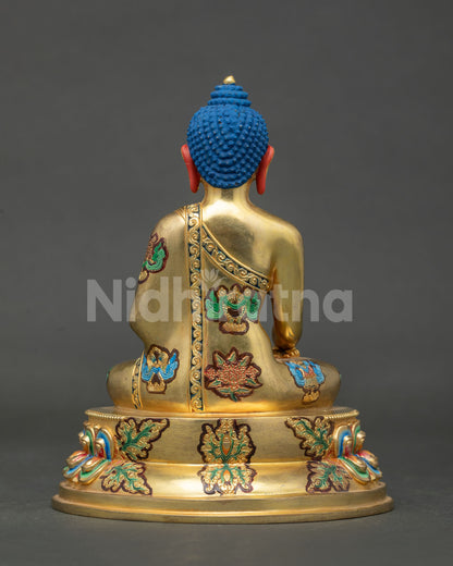 Handcrafted Shakyamuni Buddha statue Newari artists Patan Nepal copper lotus. throne