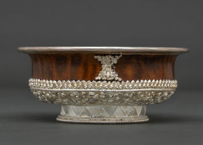 Handcrafted Silver-Plated Tsog Offering Bowl by Newari Artisans in Patan, Nepal