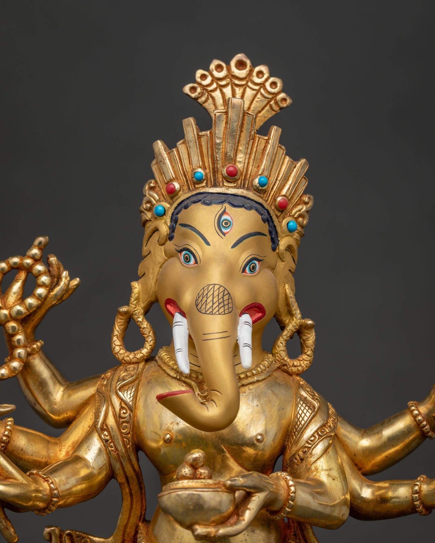 Handcrafted Six Armed Lord Ganesha Statue by Newari Artisans