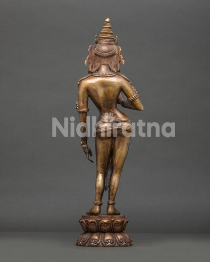 Handcrafted Standing Green Tara Statue by Newari Artisans from Nepal.