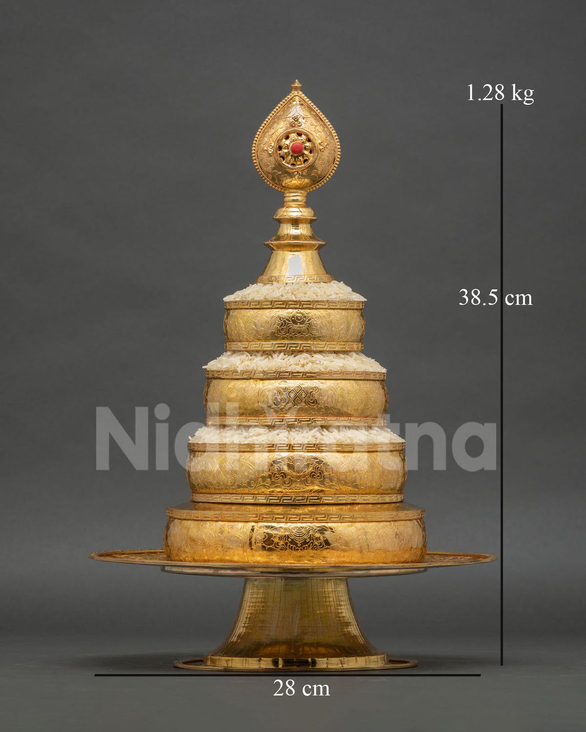 Handcrafted Tibetan Mandala Offering Set in 24K gold fire-gilded copper