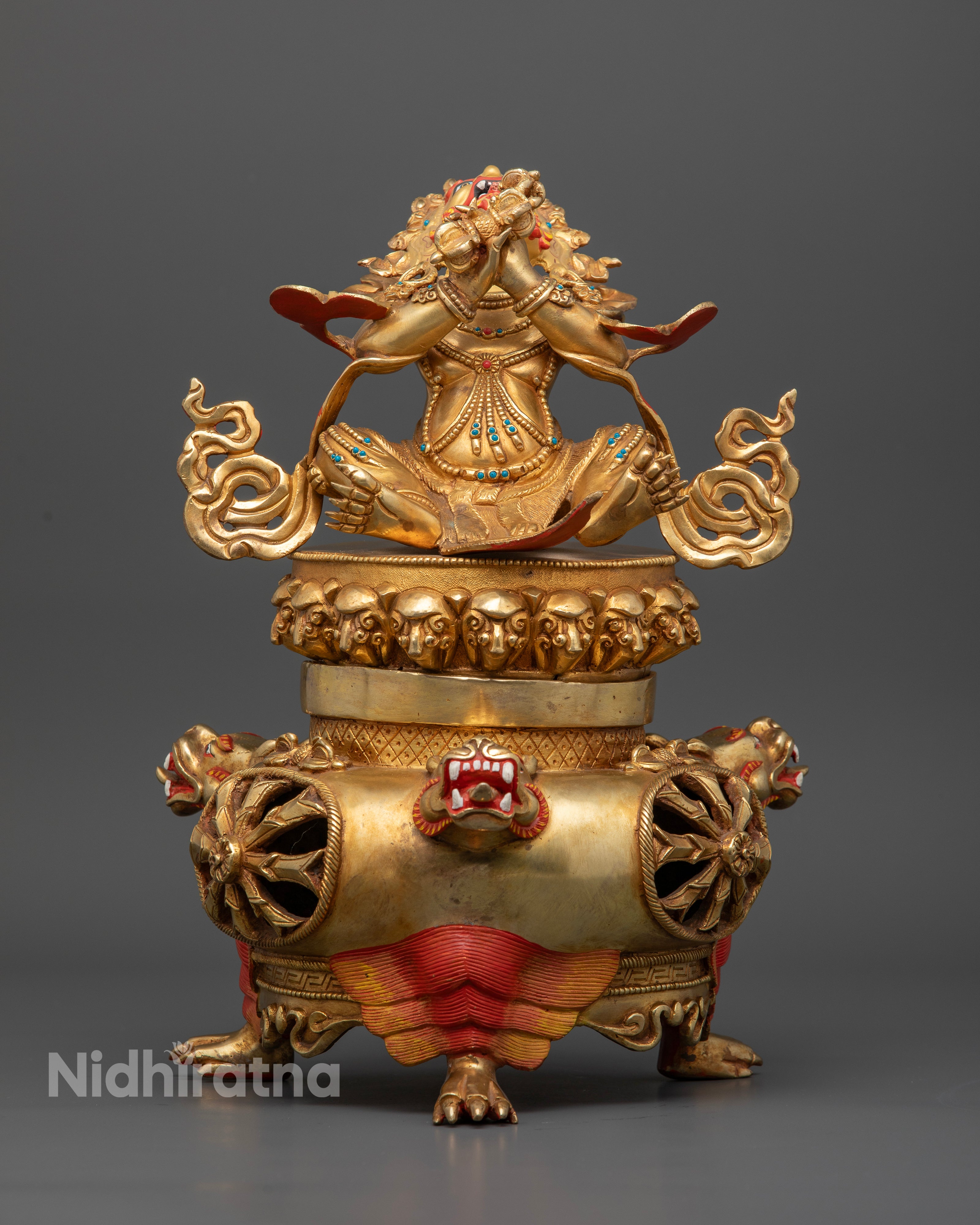 Handcrafted Vajradhaka statue in gold gilded copper from Patan Nepal.