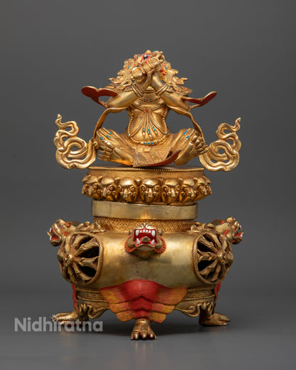 Handcrafted Vajradhaka statue in gold gilded copper from Patan Nepal.