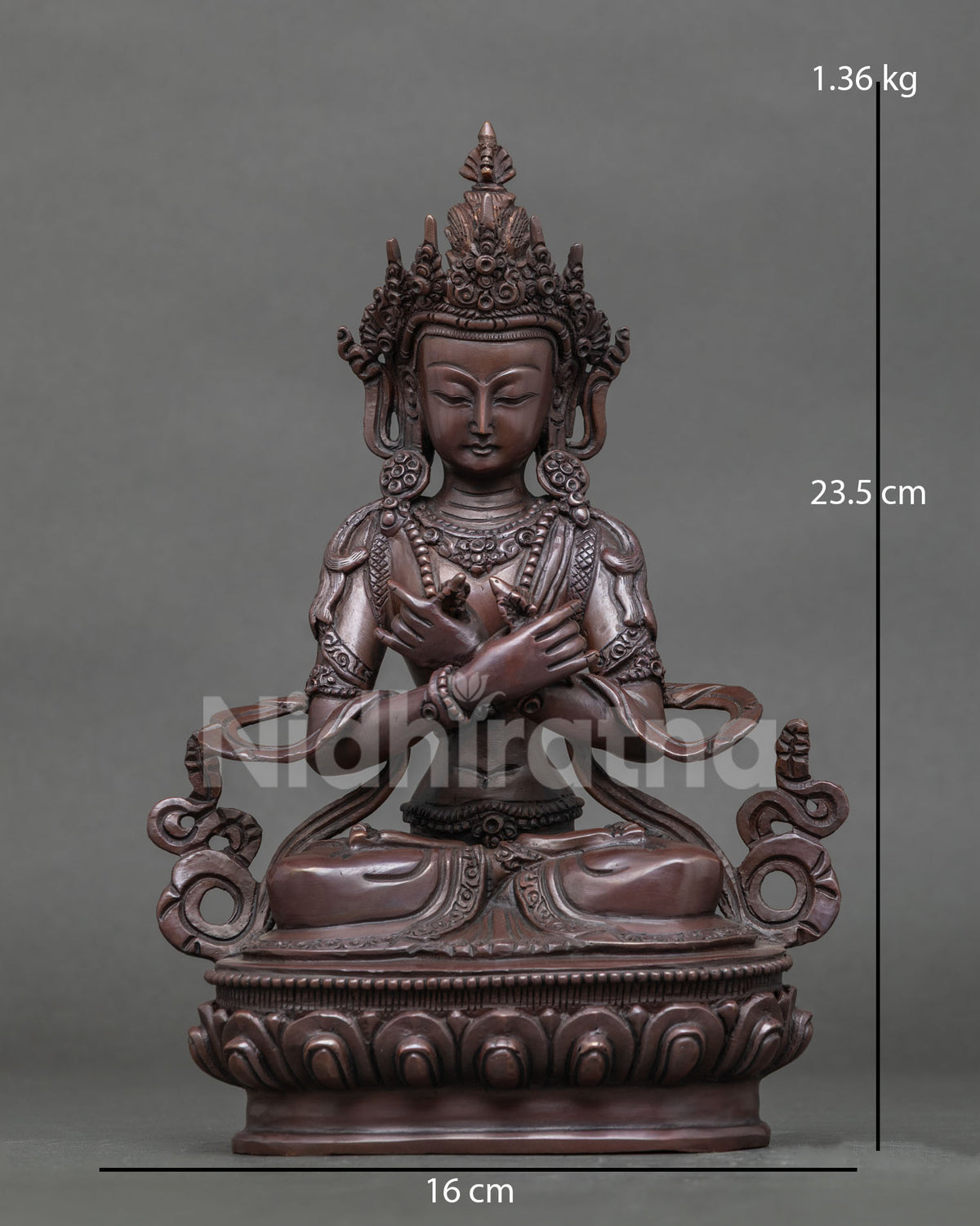 Handcrafted Vajradhara statue from patan nepal with chemically oxidized copper finish.