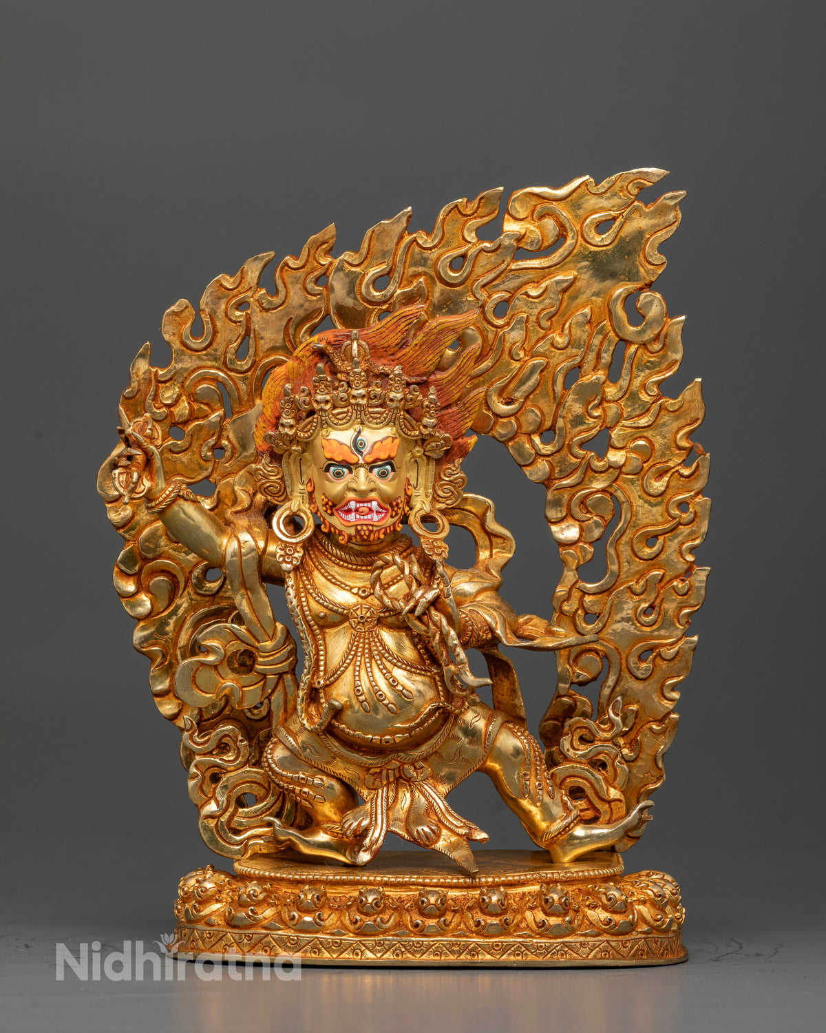 Handcrafted Vajrapani statue from Nepal with 24K gold gilded copper body