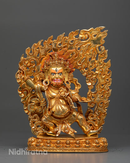 Handcrafted Vajrapani statue from Nepal with 24K gold gilded copper body