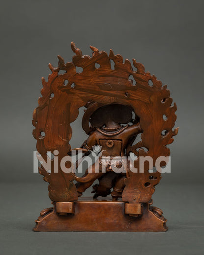 Handcrafted Vajrapani Statue from Patan Nepal with five skull crown and flaming halo.