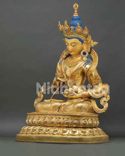 Handcrafted Vajrasattva Buddha statue seated lotus throne Himalayan tantric sculpture