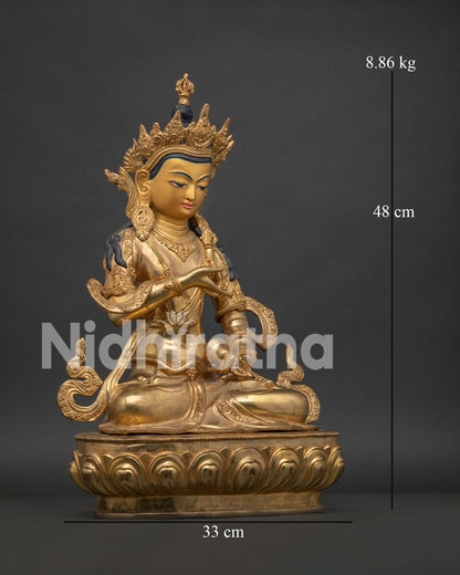 Handcrafted Vajrasattva Buddhist sculpture with lotus pedestal and Himalayan craftsmanship details