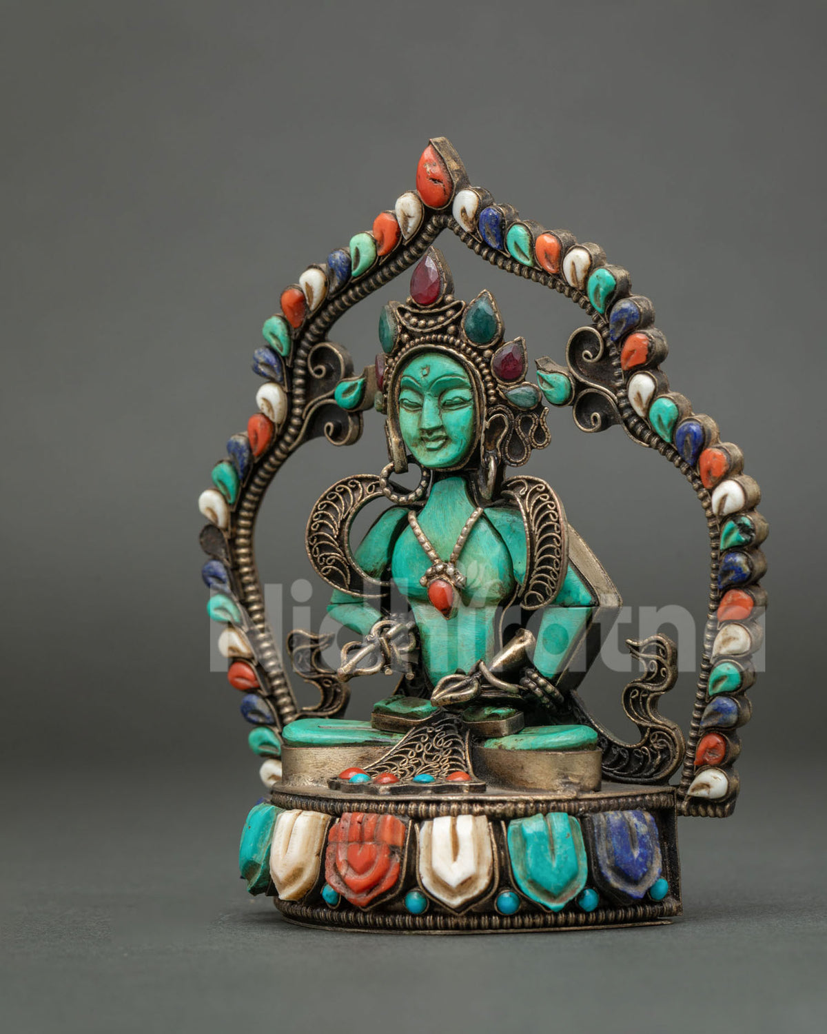 Handcrafted Vajrasattva Buddhist statue holding vajra and bell on a precious stone lotus seat