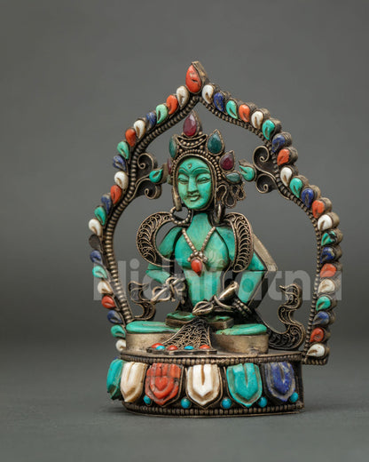 Handcrafted Vajrasattva Buddhist statue holding vajra and bell on a precious stone lotus seat
