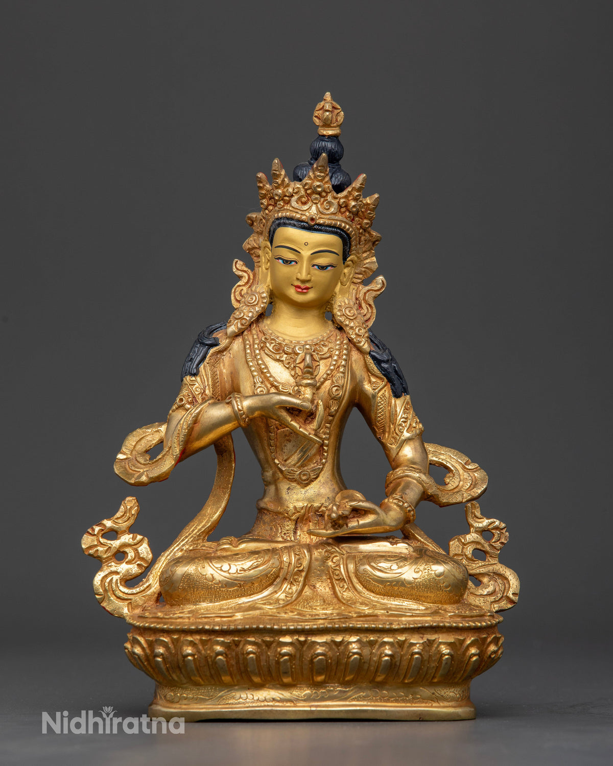 Handcrafted Vajrasattva statue from Nepal with 24K gold fire gilded finish.