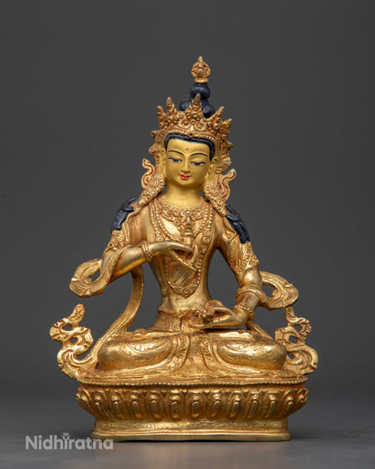 Handcrafted Vajrasattva statue from Nepal with 24K gold fire gilded finish.