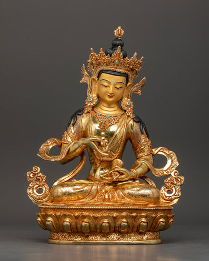 Handcrafted Vajrasattva statue with 24K gold gilding and gold painted face