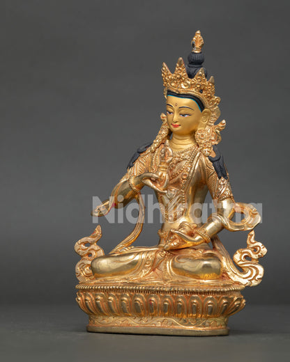 Handcrafted vajrasattva statue with gold gilded copper body from patan nepal.