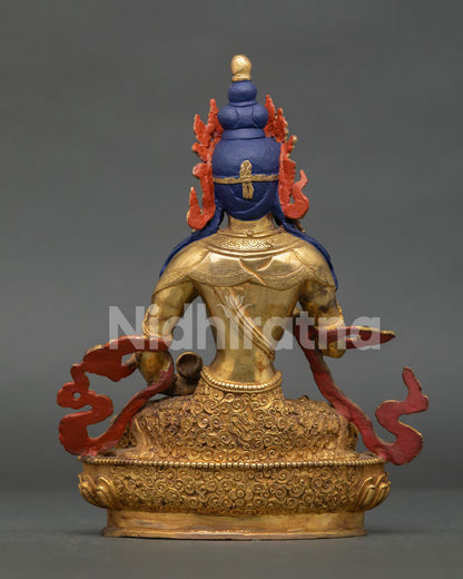 Handcrafted vajrasattva statue with gold gilded copper body.