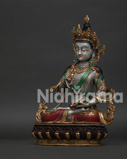 Handcrafted Vajrasattva Statue with Vajra Bell and Semi Precious Stones.