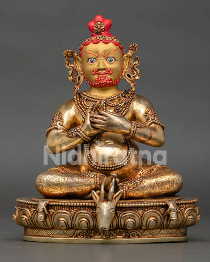 Handcrafted Virupa Mahasiddha statue with 24K gold gilding and semi precious stones from Nepal