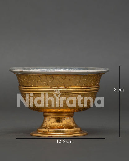 Handcrafted Water Offering Bowl in Copper with Gold and Silver Plated Details