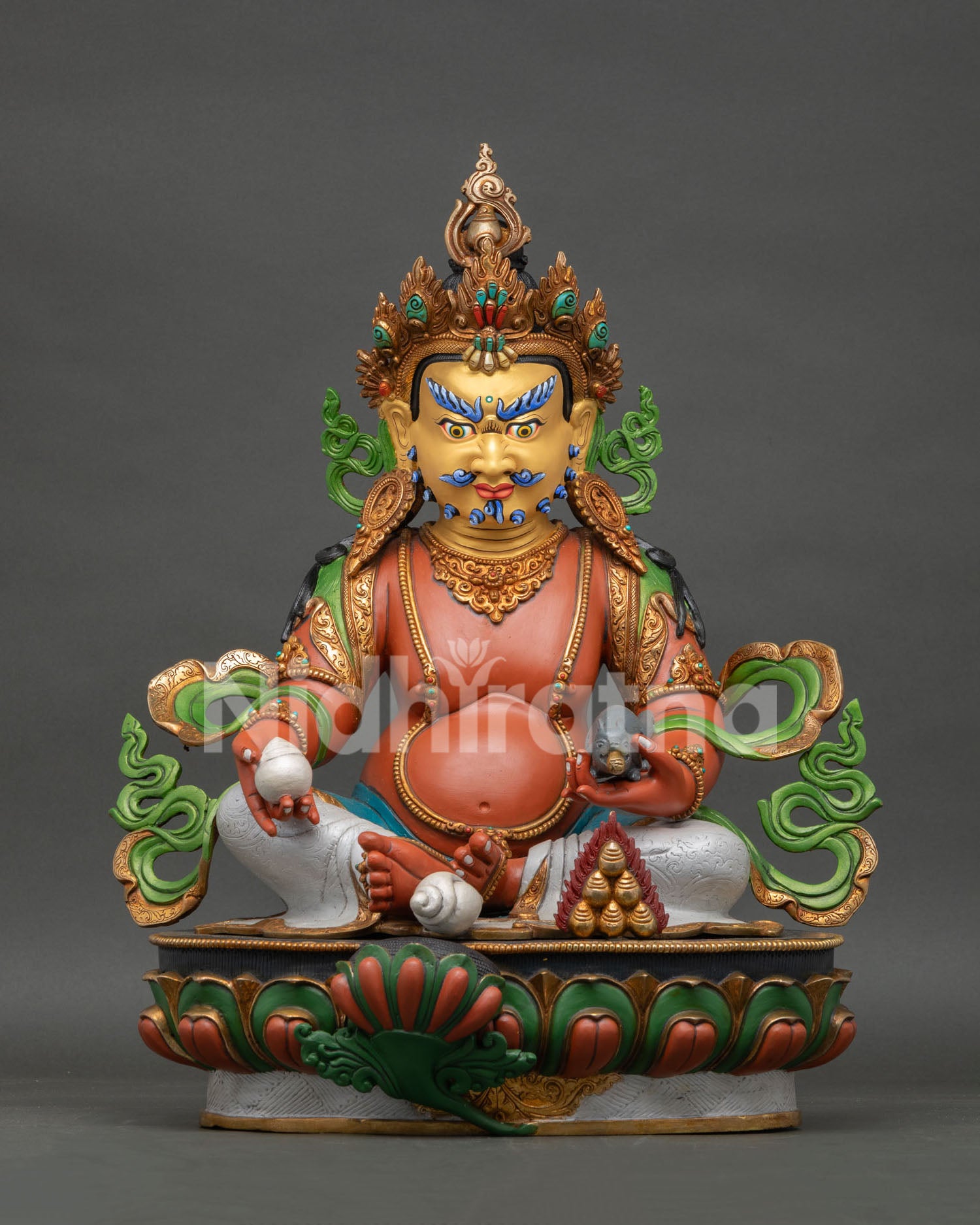 handcrafted yellow dzambhala statue from nepal with gold gilded copper buddhist art