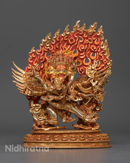 handcrafted Vajrakilaya sculpture with chögu robe and ritual symbols – Tibetan Buddhist deity statue made in Nepal