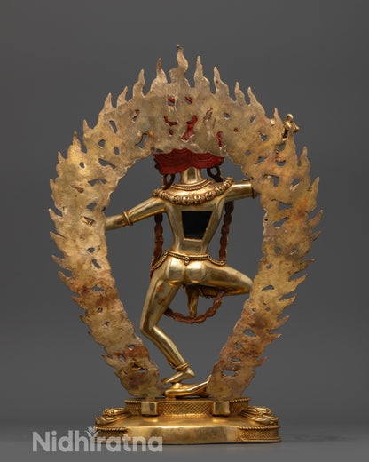 handcrafted dorje phagmo statue back view with detailed halo and flowing bone ornaments