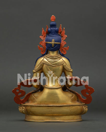 Handmade Amitayus Buddha Statue Gold Fire Gilded Copper on Lotus Throne.