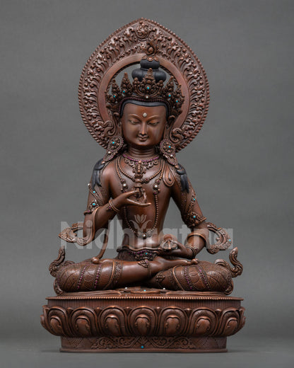 Handmade black Vajrasattva statue with oxidized copper finish and lotus base