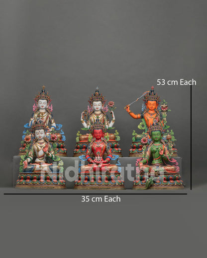 Handmade Bodhisattva set with White Tara, Green Tara, Manjushri, Chenrezig, Vajrasattva and Amitayus statues