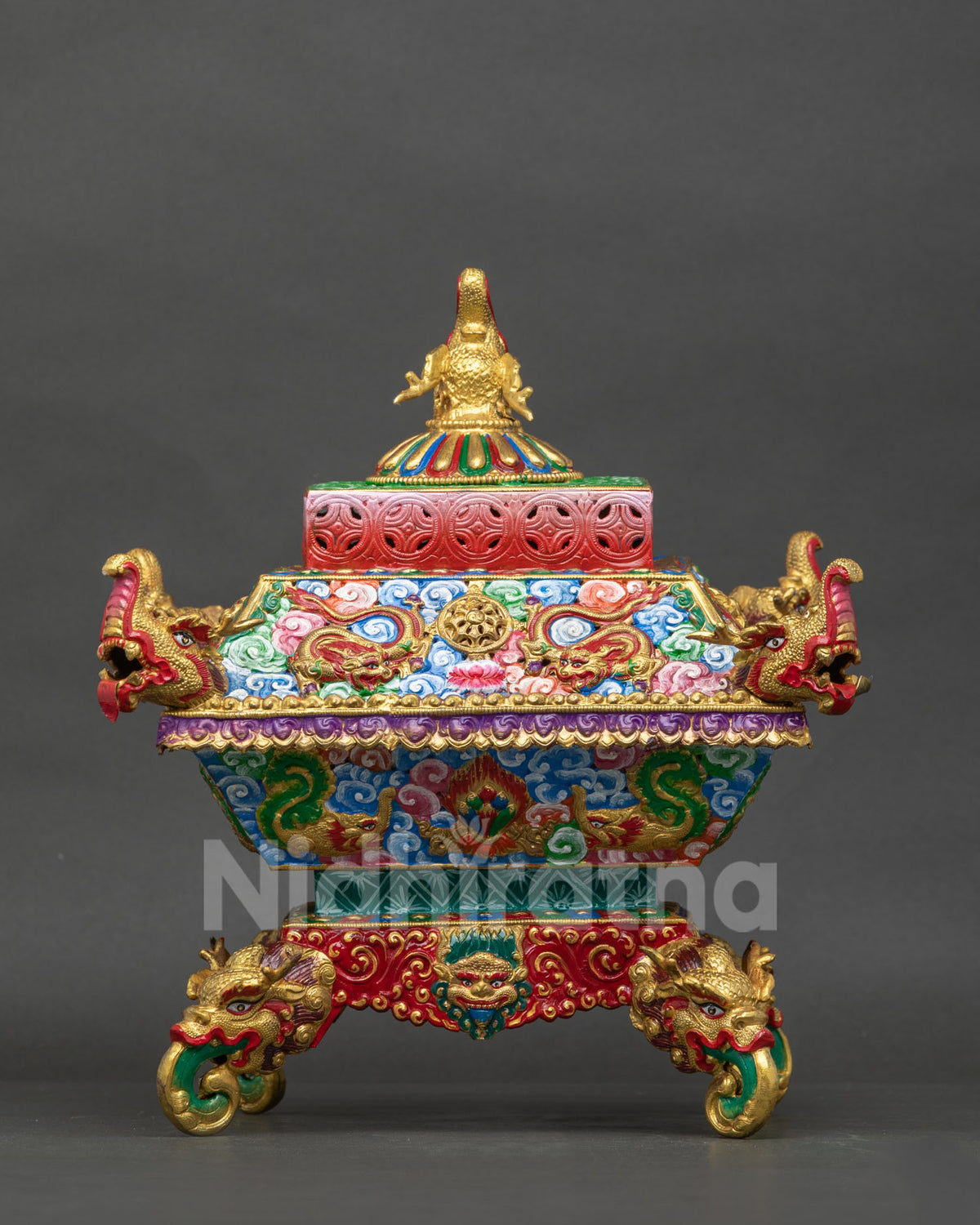 Handmade Buddhist ritual incense burner crafted by Newari artisans in Patan, Nepal