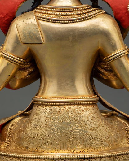 Handmade Chenrezig statue, traditional Nepalese Buddhist art, copper sculpture, sacred meditation decor